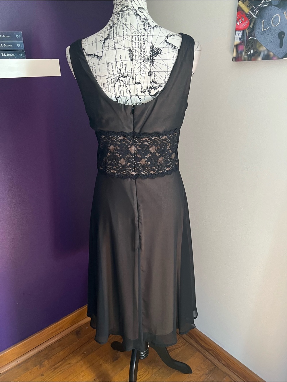 connected apparel Beige Lined Black Lace Waist Dress - Picture 7 of 9